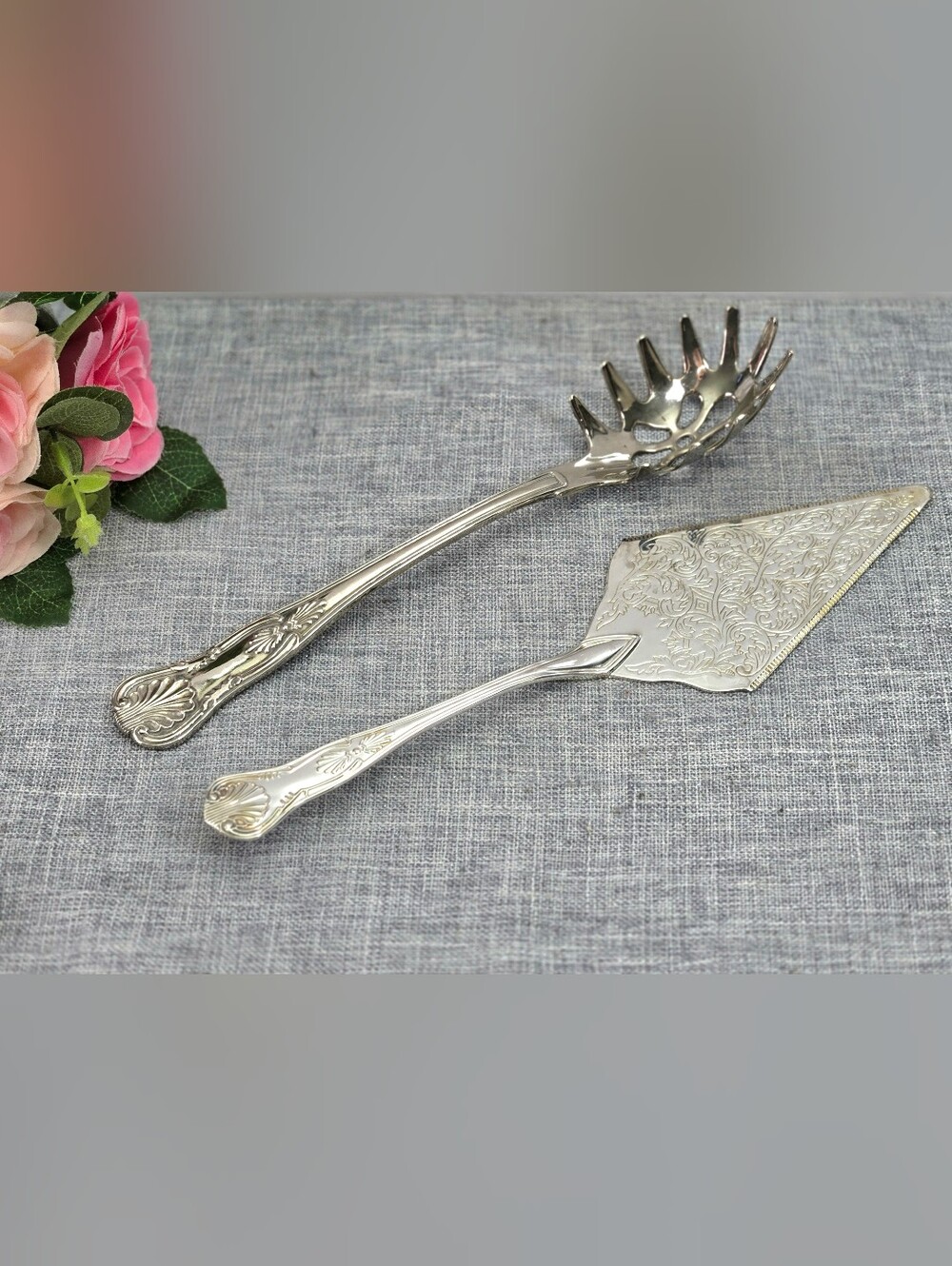Vintage Silver Plated Ornate Serving Set Cake Pie Server Spaghetti Pasta Spoon